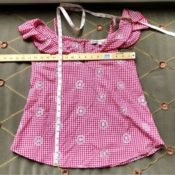 Gingham Top Embroidered Red & White Cotton Gypsies & Moondust (S) - Picture 8 of 8
